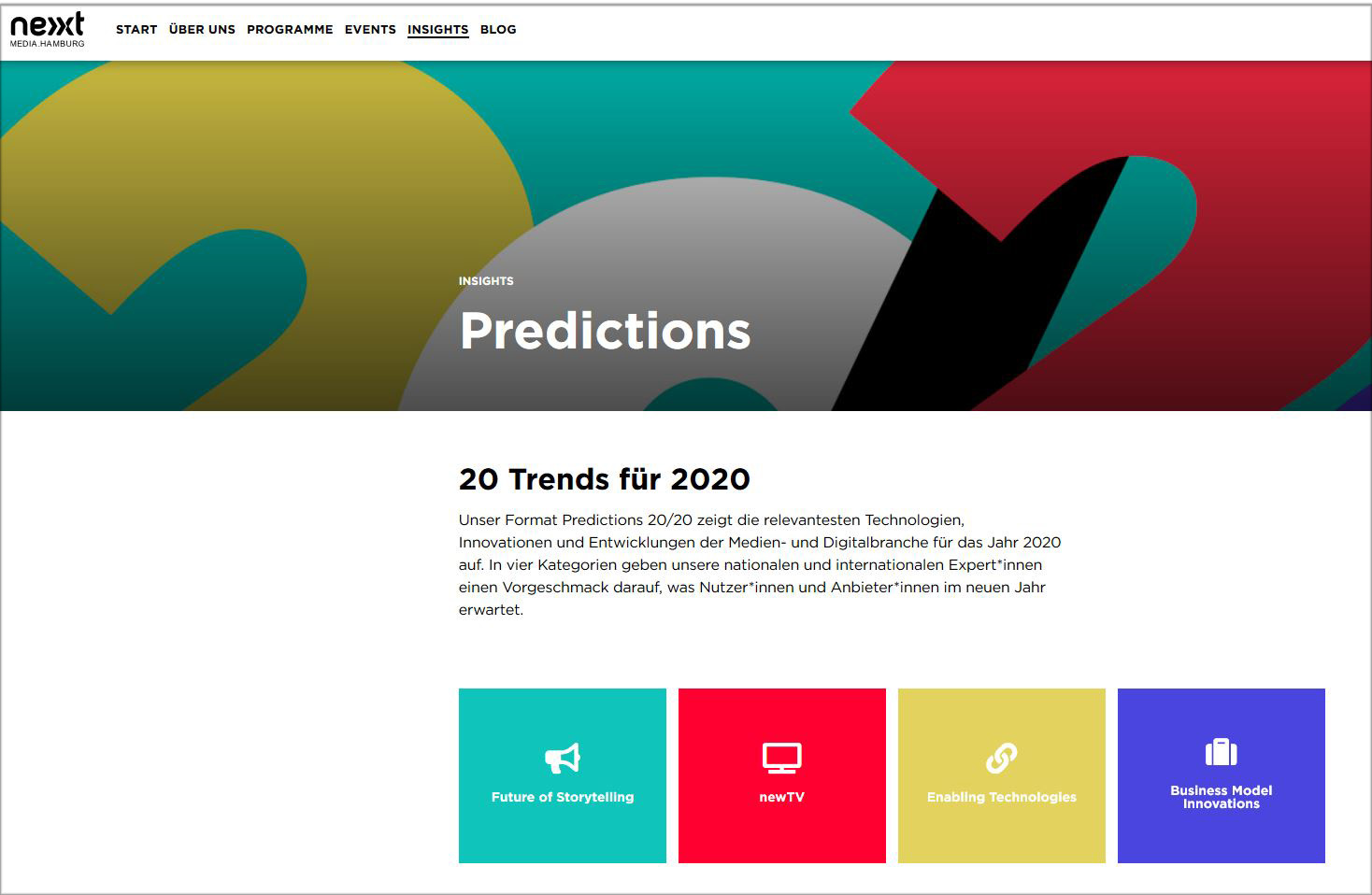 20 Trends für 2020, Predictions 20/20 von nextMedia / Screenshot https://www.nextmedia-hamburg.de/insights/predictions-20-20/